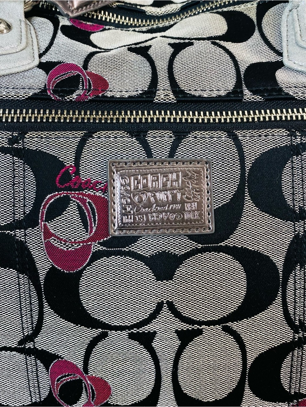 Coach Poppy (2011) Pop Signature Poppy Heart Glam Tote BAG Black Gray Wine 18711 - Picture 10 of 13
